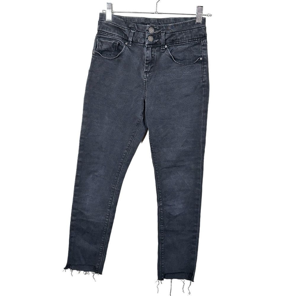 Topshop Kristin black jeans W26 L28 double button waist raw hem